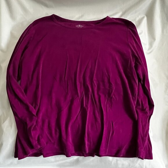 St. John's Bay Tops - St. Johns Bay Womens Long-Sleeve Crewneck Shirt XL Pink 100% Cotton Casual Top
